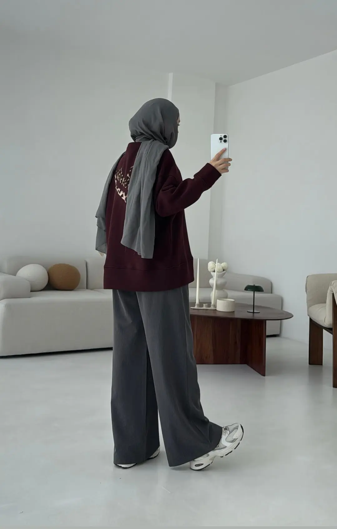 Minimal Baskılı Oversize Sweat Bordo - Görsel 3