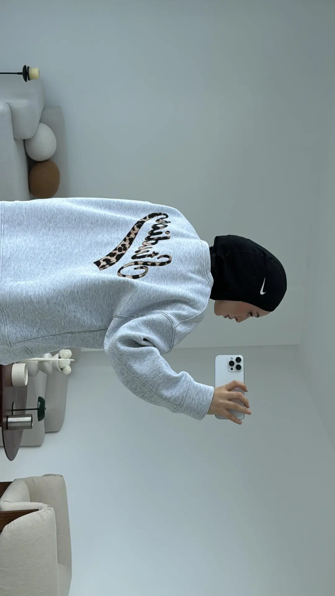 Minimal Baskılı Oversize Sweat Gri - Görsel 2