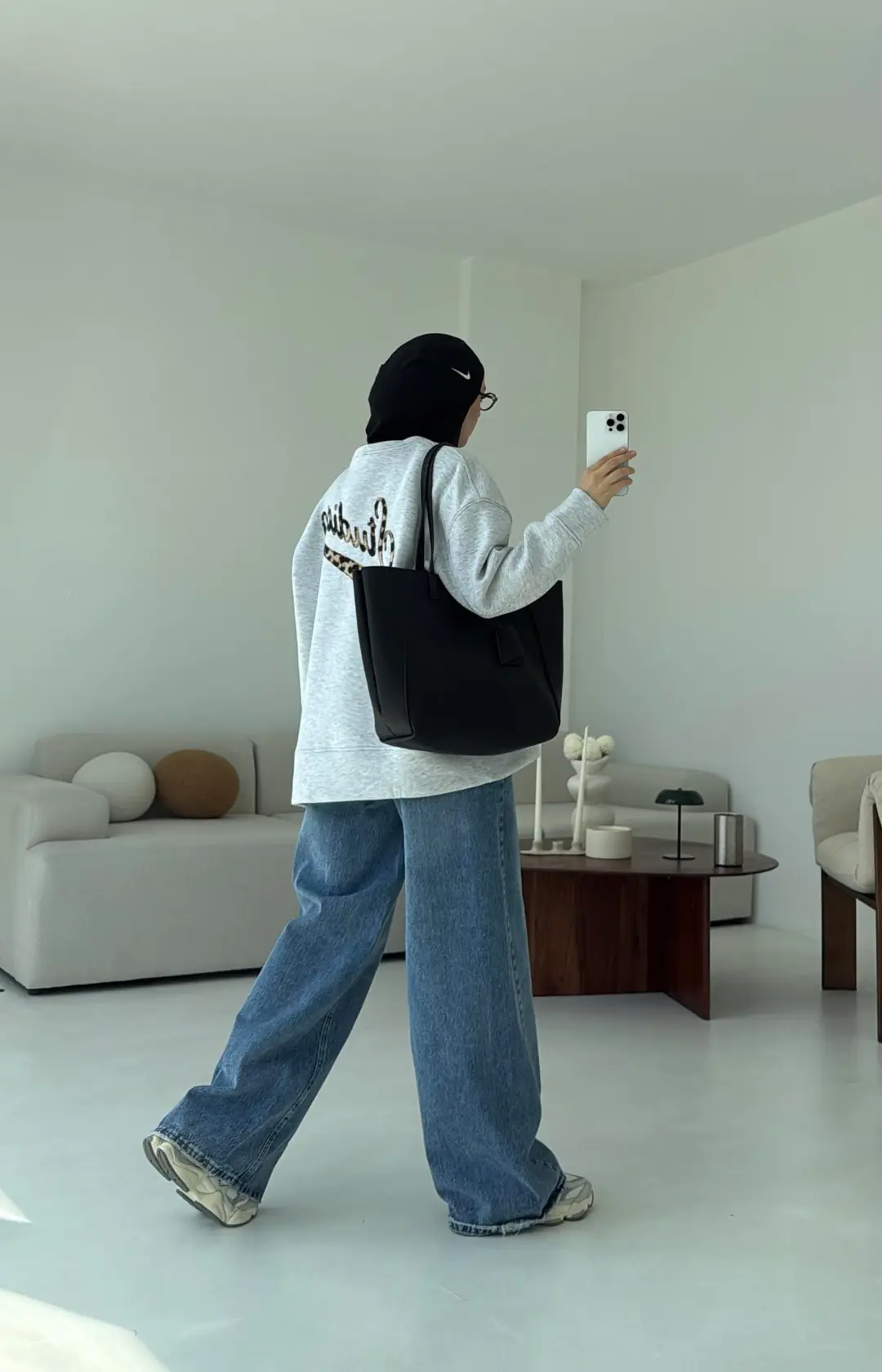 Minimal Baskılı Oversize Sweat Gri - Görsel 3