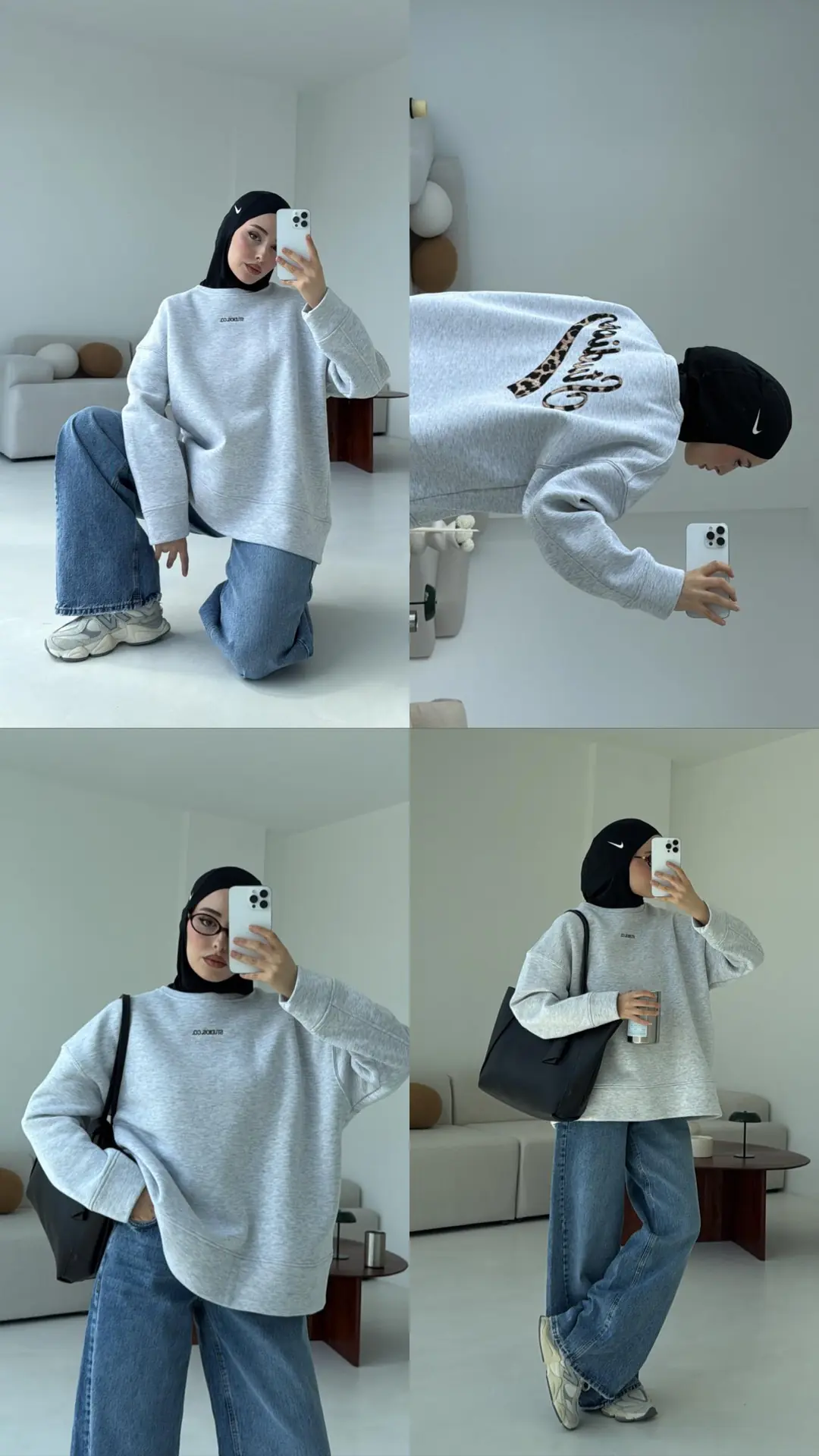 Minimal Baskılı Oversize Sweat Gri - Görsel 5