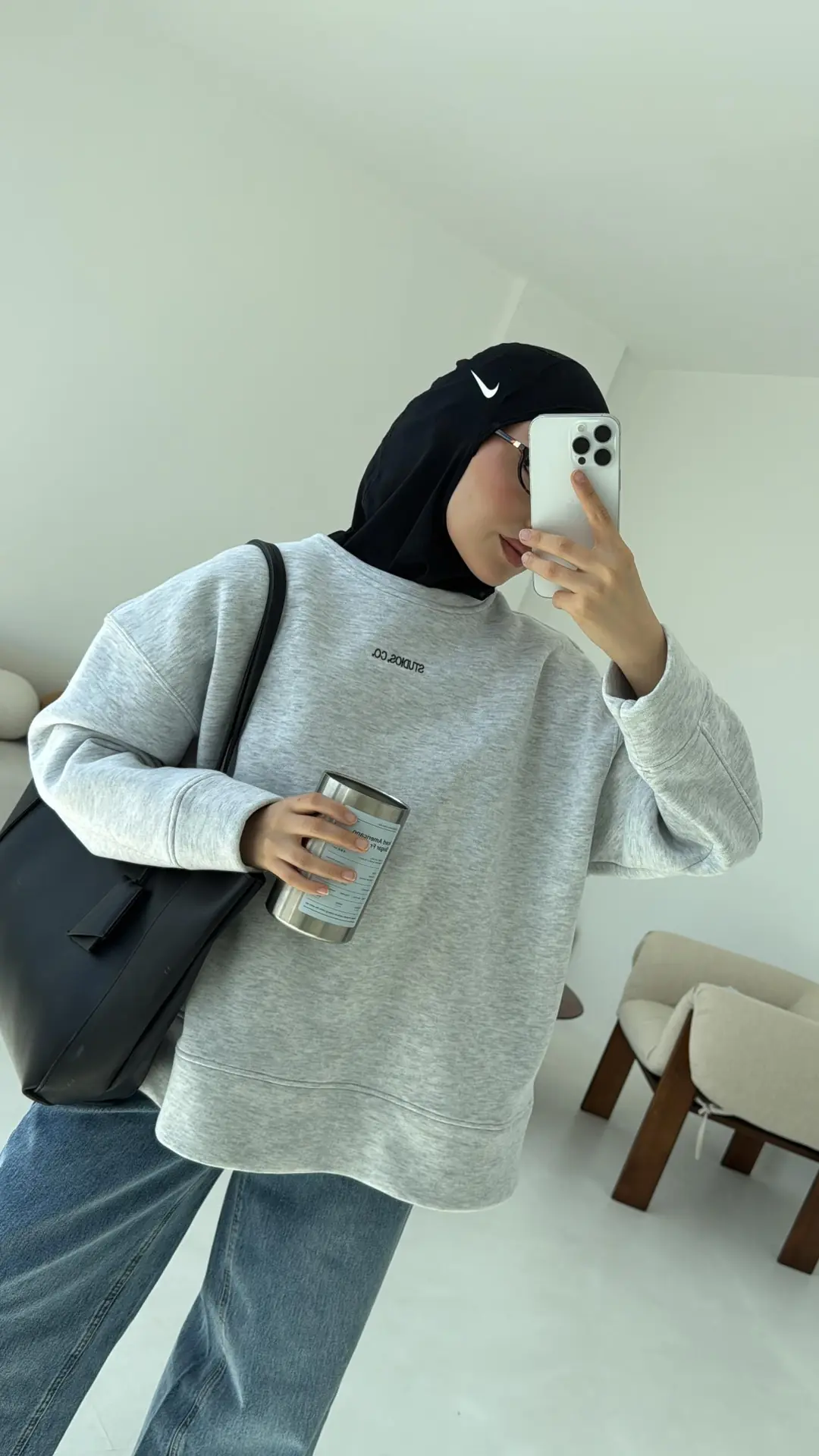 Minimal Baskılı Oversize Sweat Gri - Görsel 7