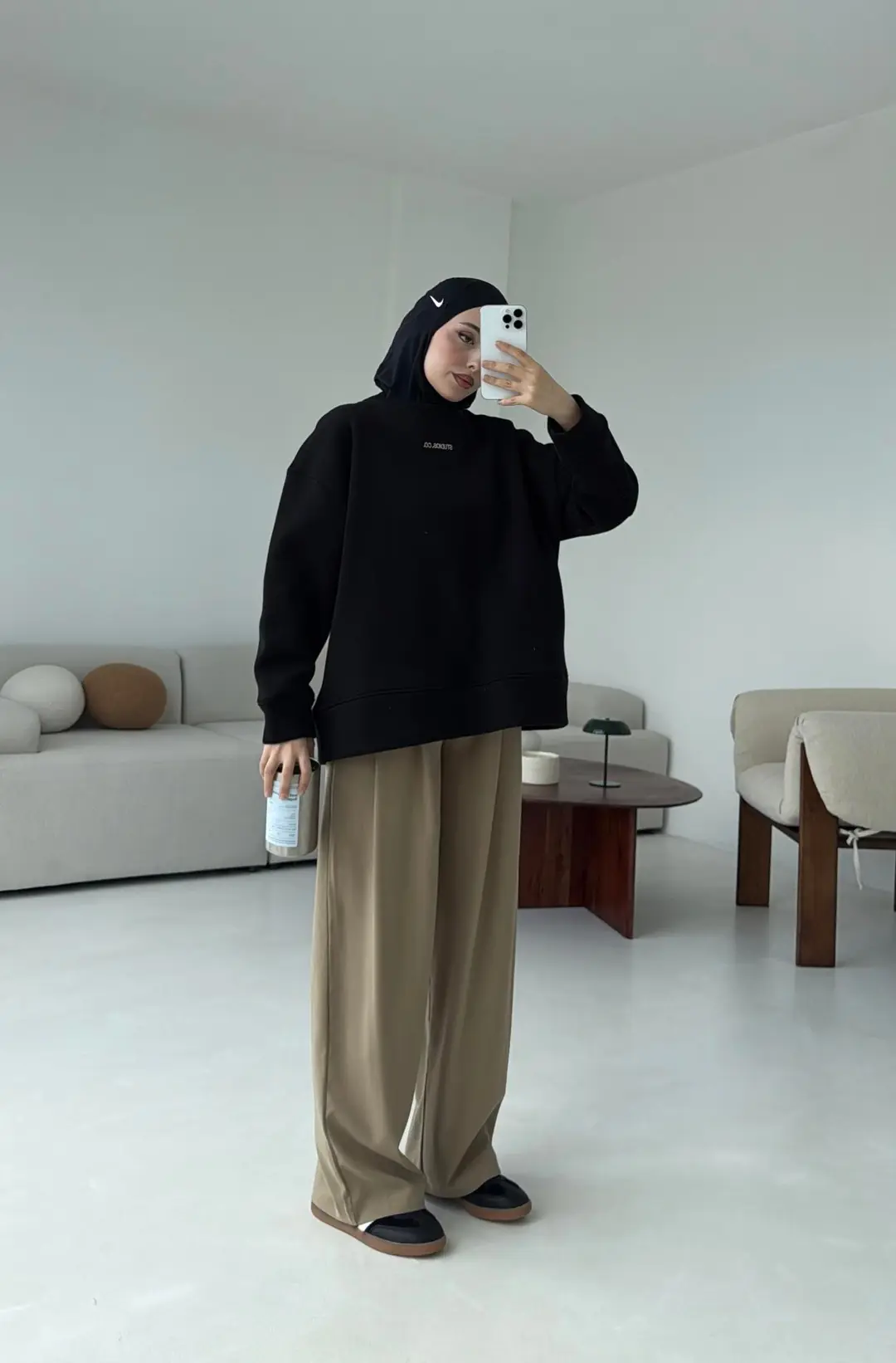 Minimal Baskılı Oversize Sweat Siyah - Görsel 6