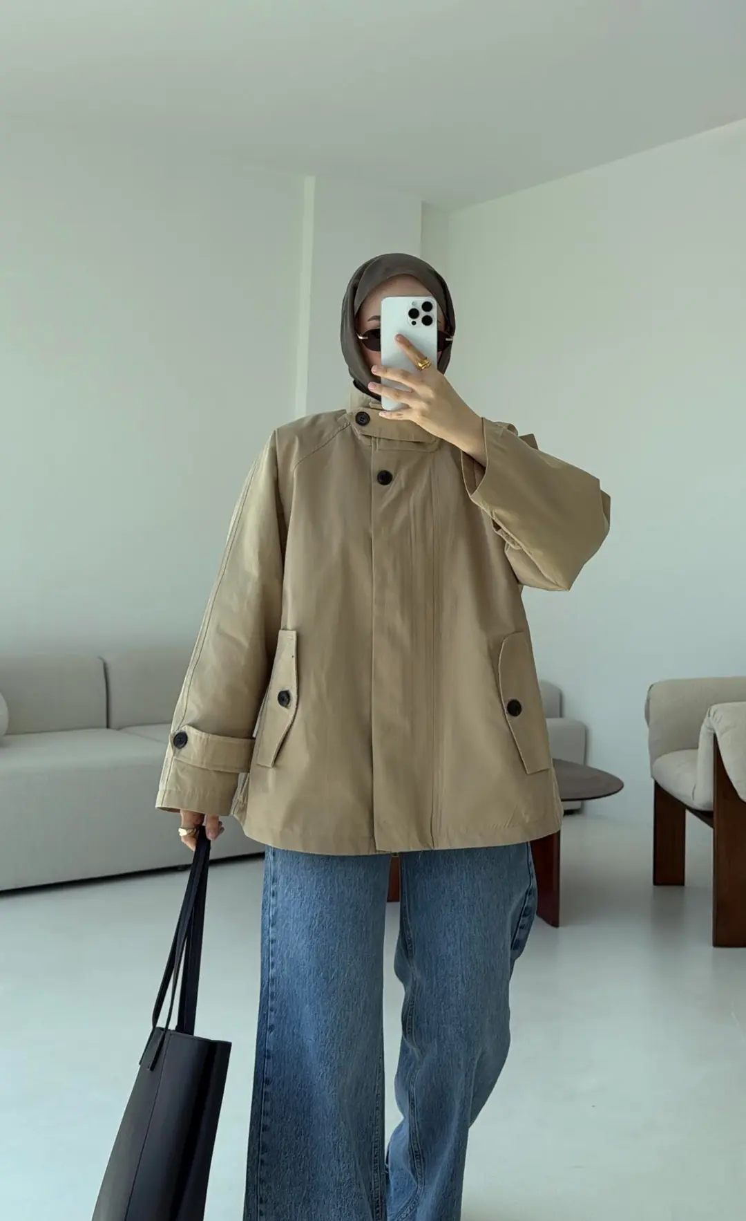 Minimal Yakalı Trençkot Bej - Görsel 10