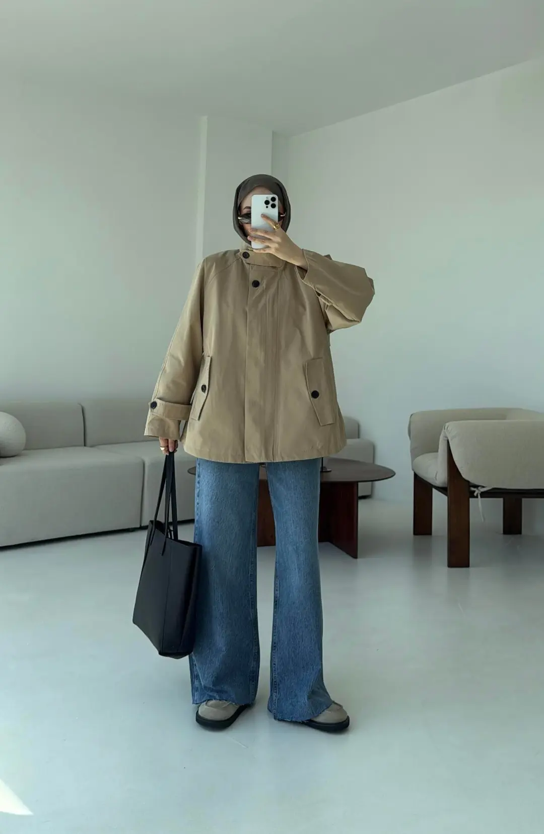 Minimal Yakalı Trençkot Bej - Görsel 7