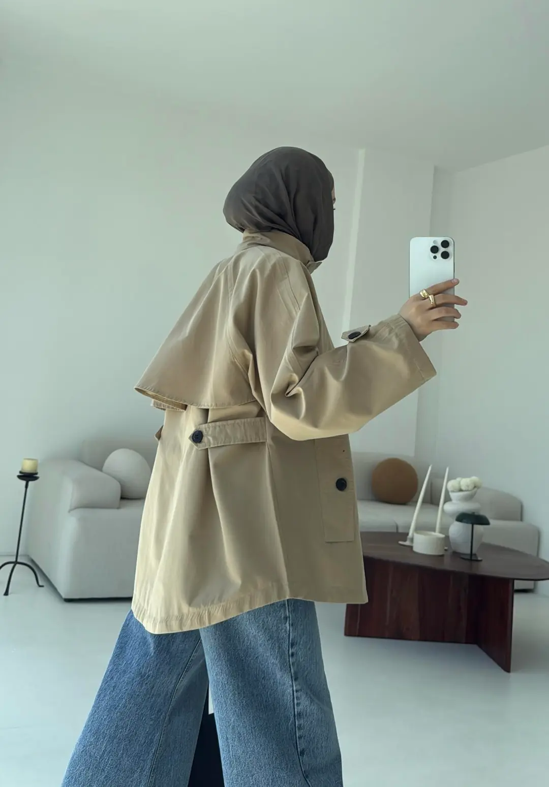 Minimal Yakalı Trençkot Bej - Görsel 8