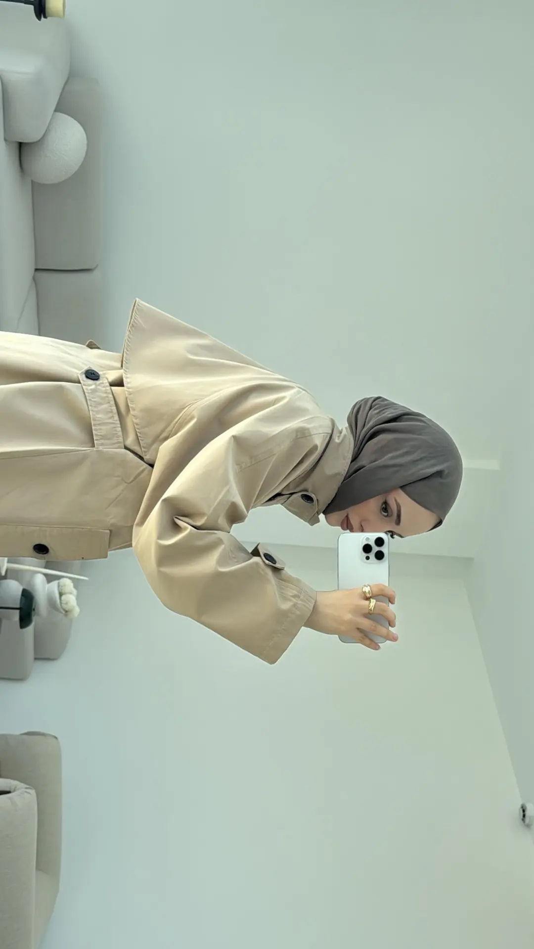 Minimal Yakalı Trençkot Bej - Görsel 9