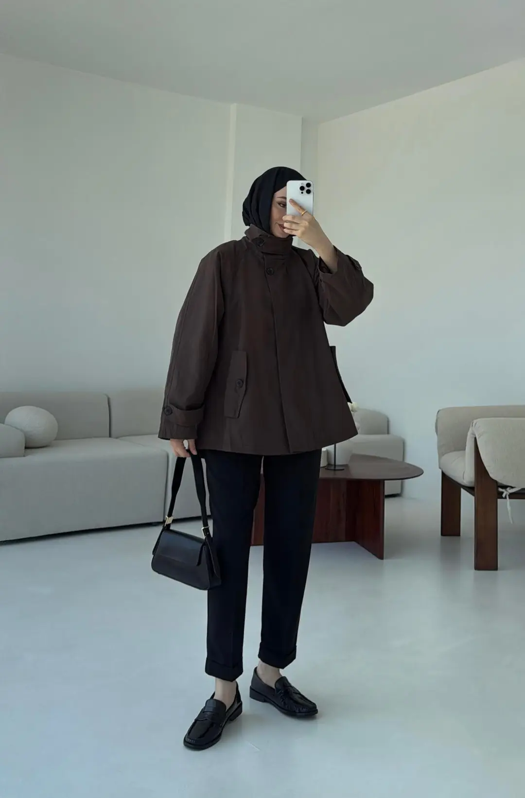 Minimal Yakalı Trençkot Kahve - Görsel 2