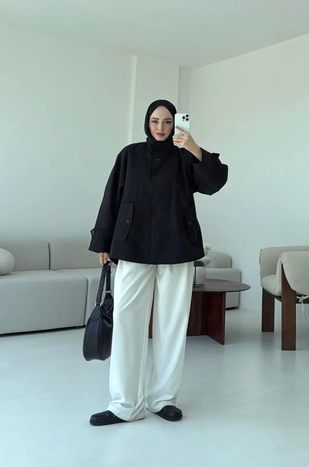 Minimal Yakalı Trençkot Siyah - Görsel 2