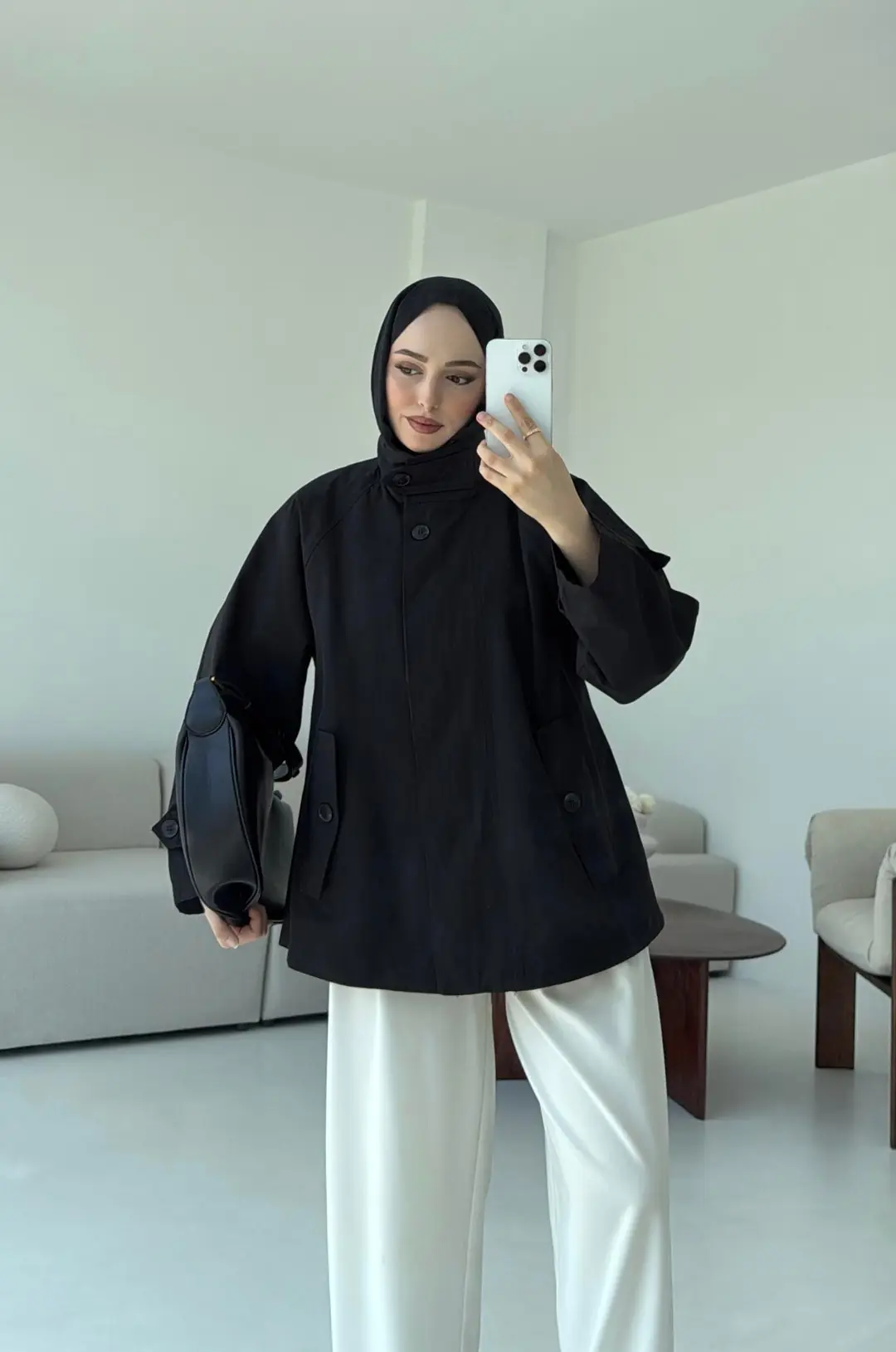 Minimal Yakalı Trençkot Siyah - Görsel 4