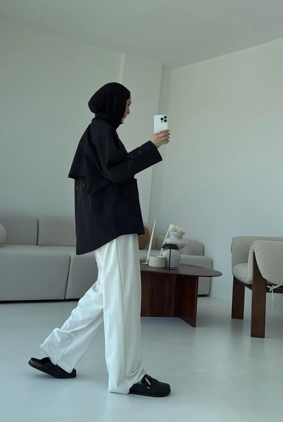 Minimal Yakalı Trençkot Siyah - Görsel 5