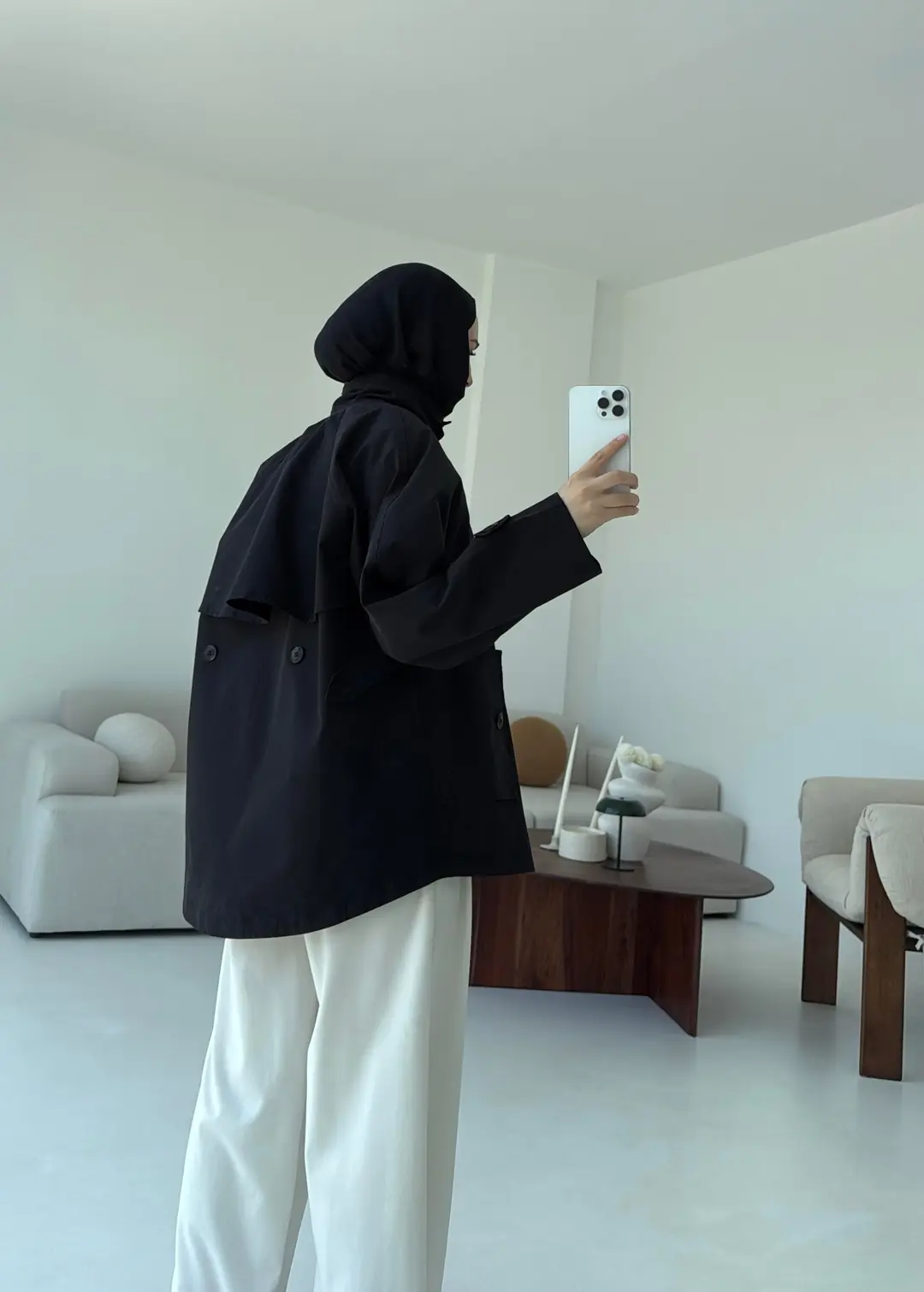 Minimal Yakalı Trençkot Siyah - Görsel 6