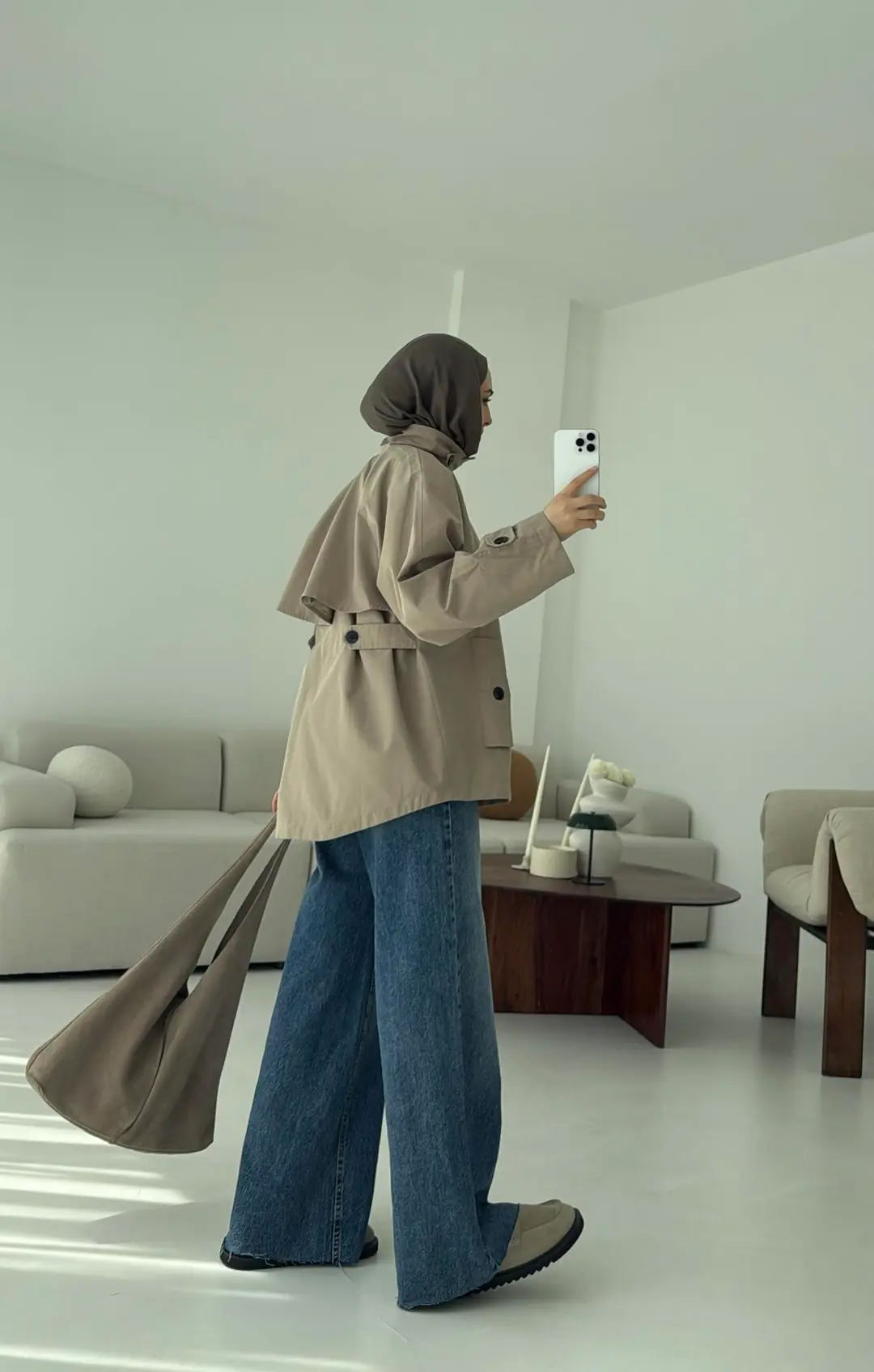 Minimal Yakalı Trençkot Vizon - Görsel 5