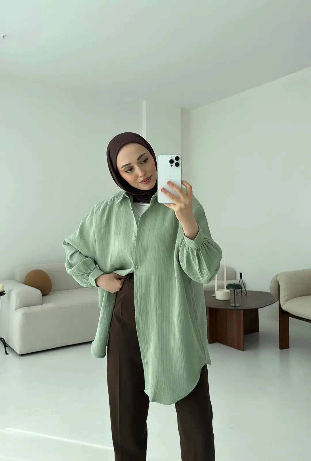 Mint Müslin Gömlek - Görsel 2