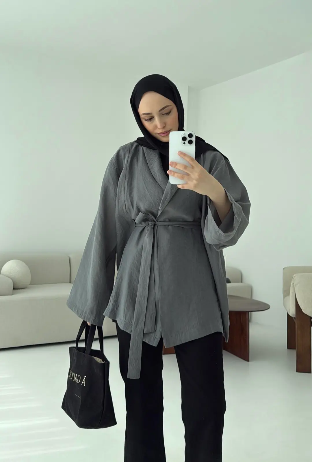 Model Yazlık Kimono Antrasit - Görsel 7