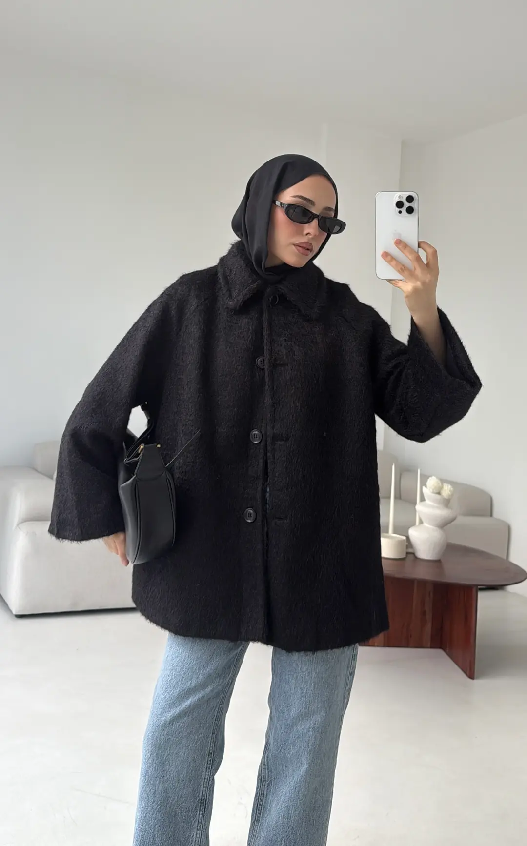 Mohair Reglan Kol Kaban Siyah