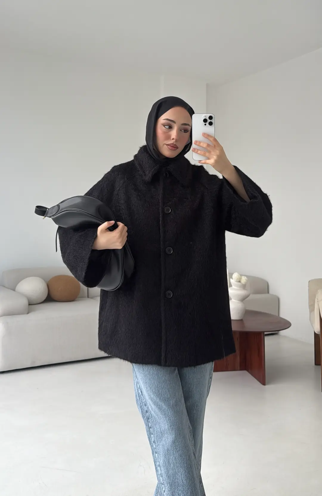 Mohair Reglan Kol Kaban Siyah - Görsel 4