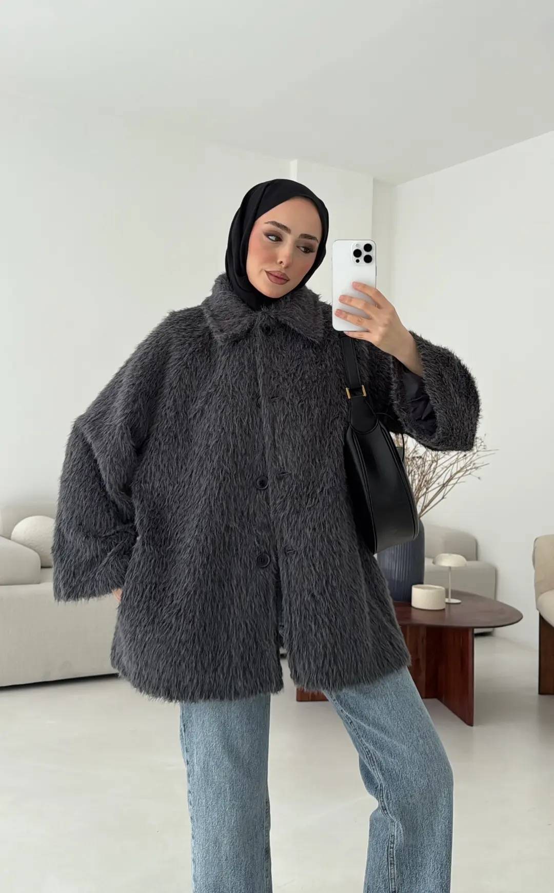 Mohair Reglan Kol Kaban Antrasit