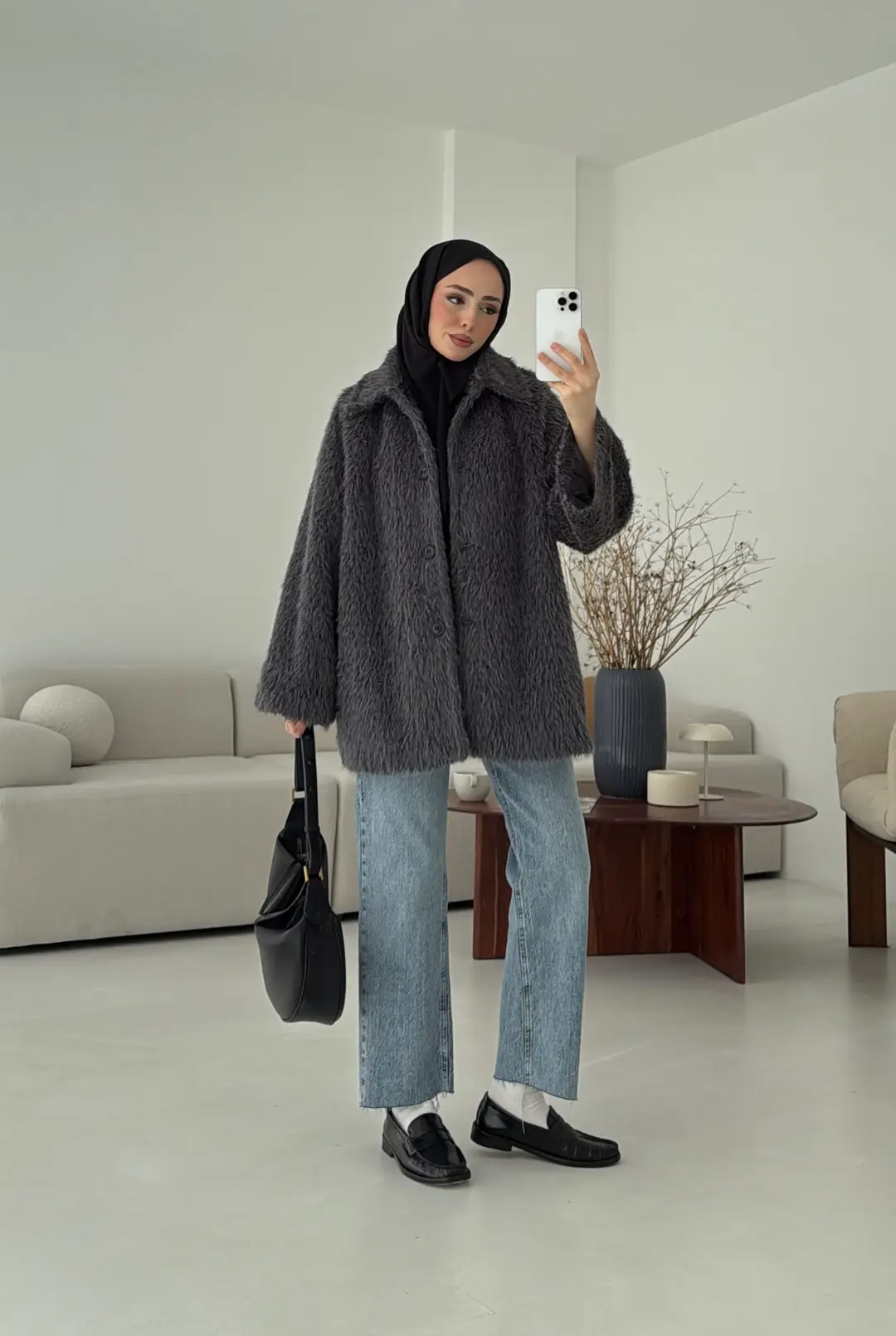 Mohair Reglan Kol Kaban Antrasit - Görsel 7