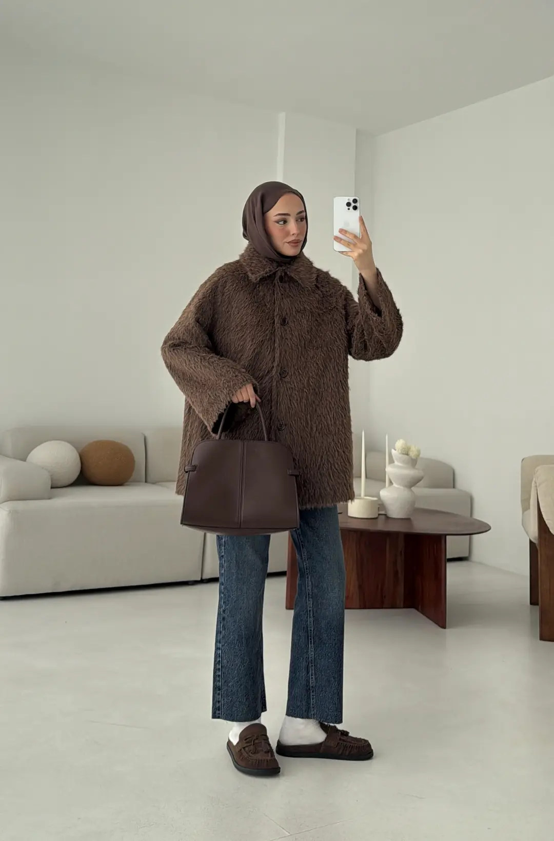 Mohair Reglan Kol Kaban Kahve - Görsel 2