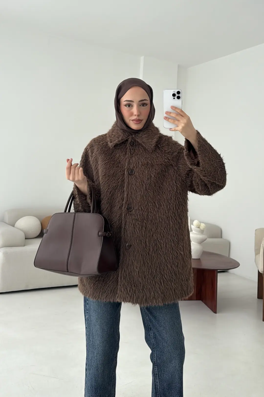 Mohair Reglan Kol Kaban Kahve - Görsel 5