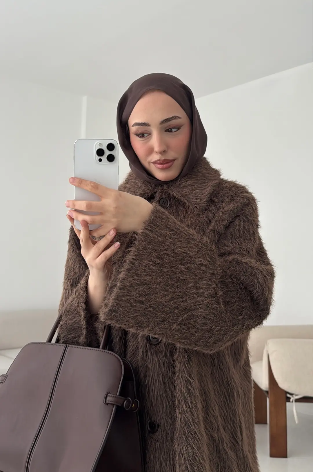 Mohair Reglan Kol Kaban Kahve - Görsel 8