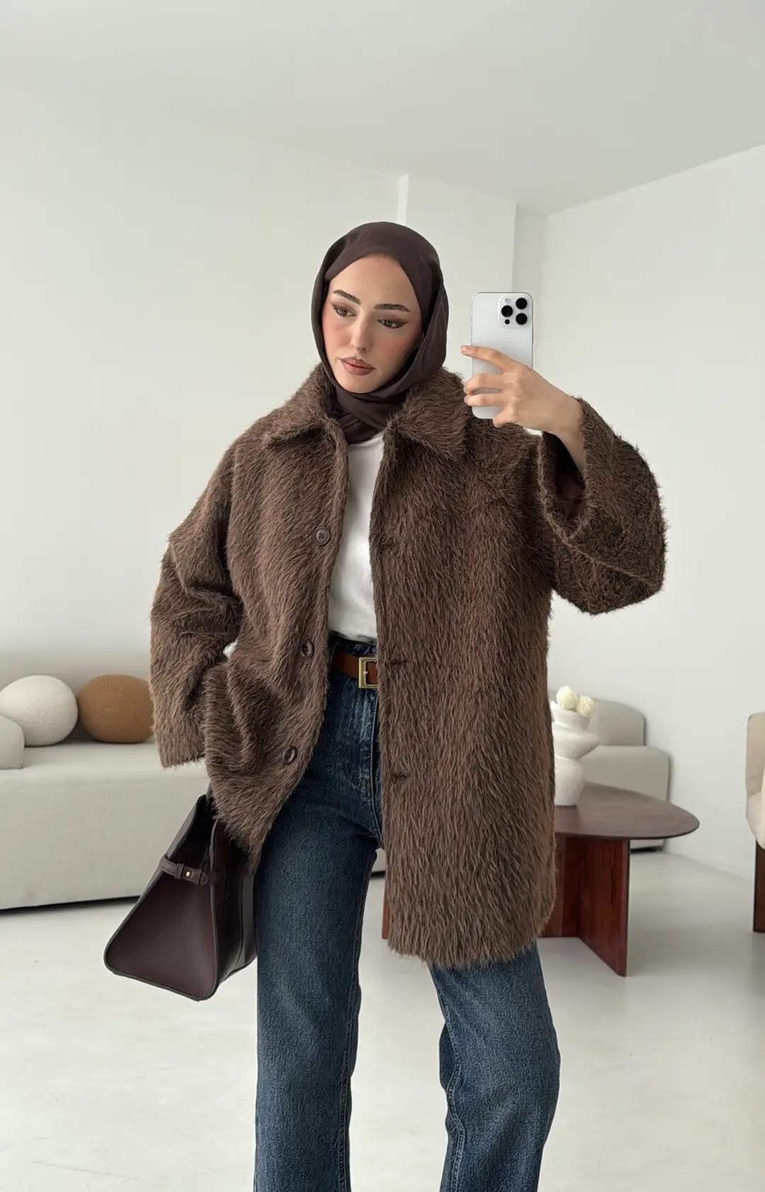 Mohair Reglan Kol Kaban Kahve - Görsel 9