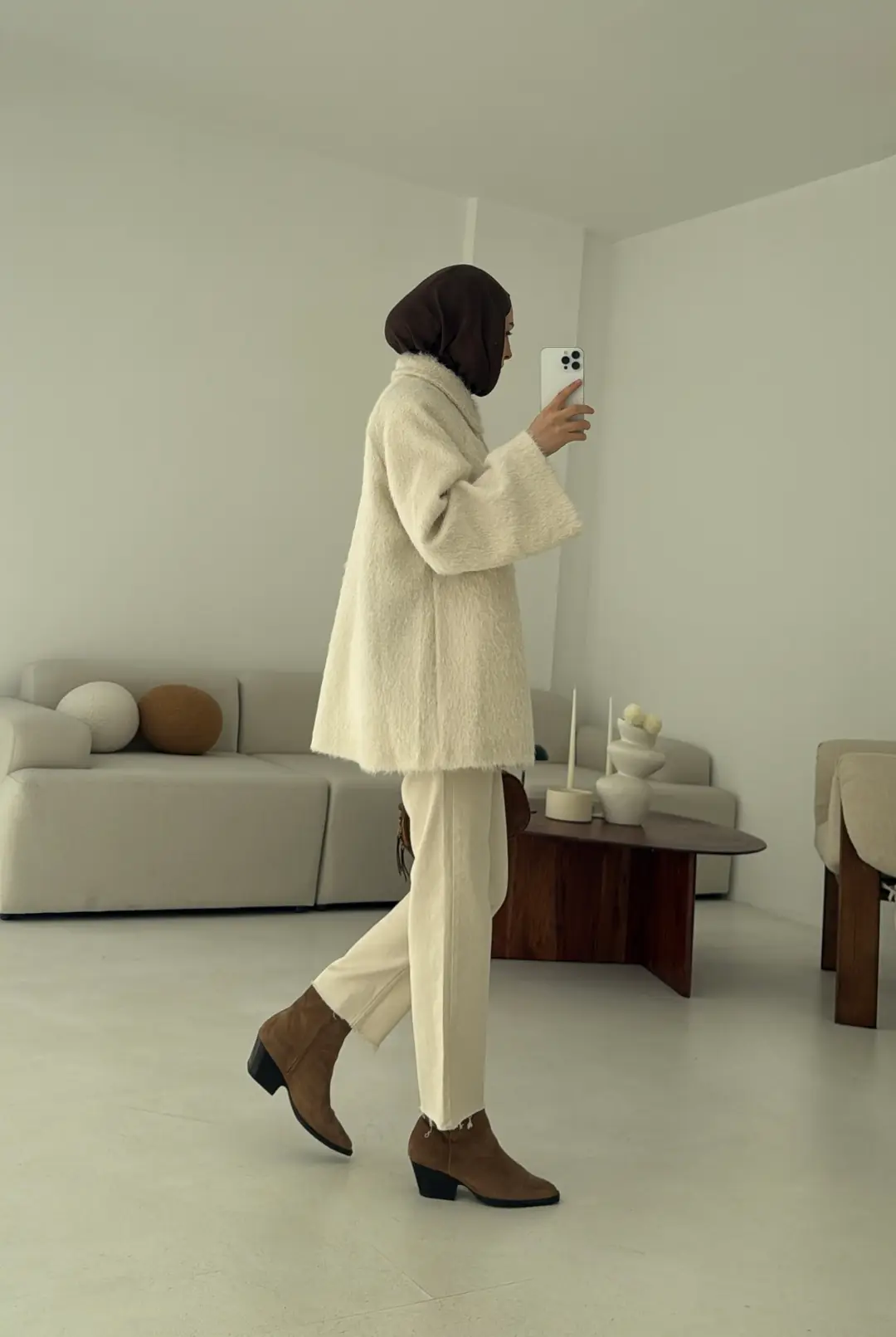 Mohair Reglan Kol Kaban Krem - Görsel 6