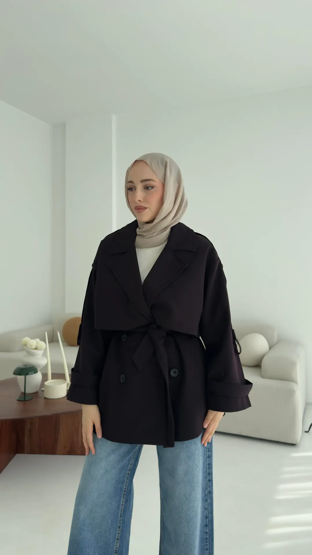 Mürdüm Bağlamalı Trençkot - Görsel 5