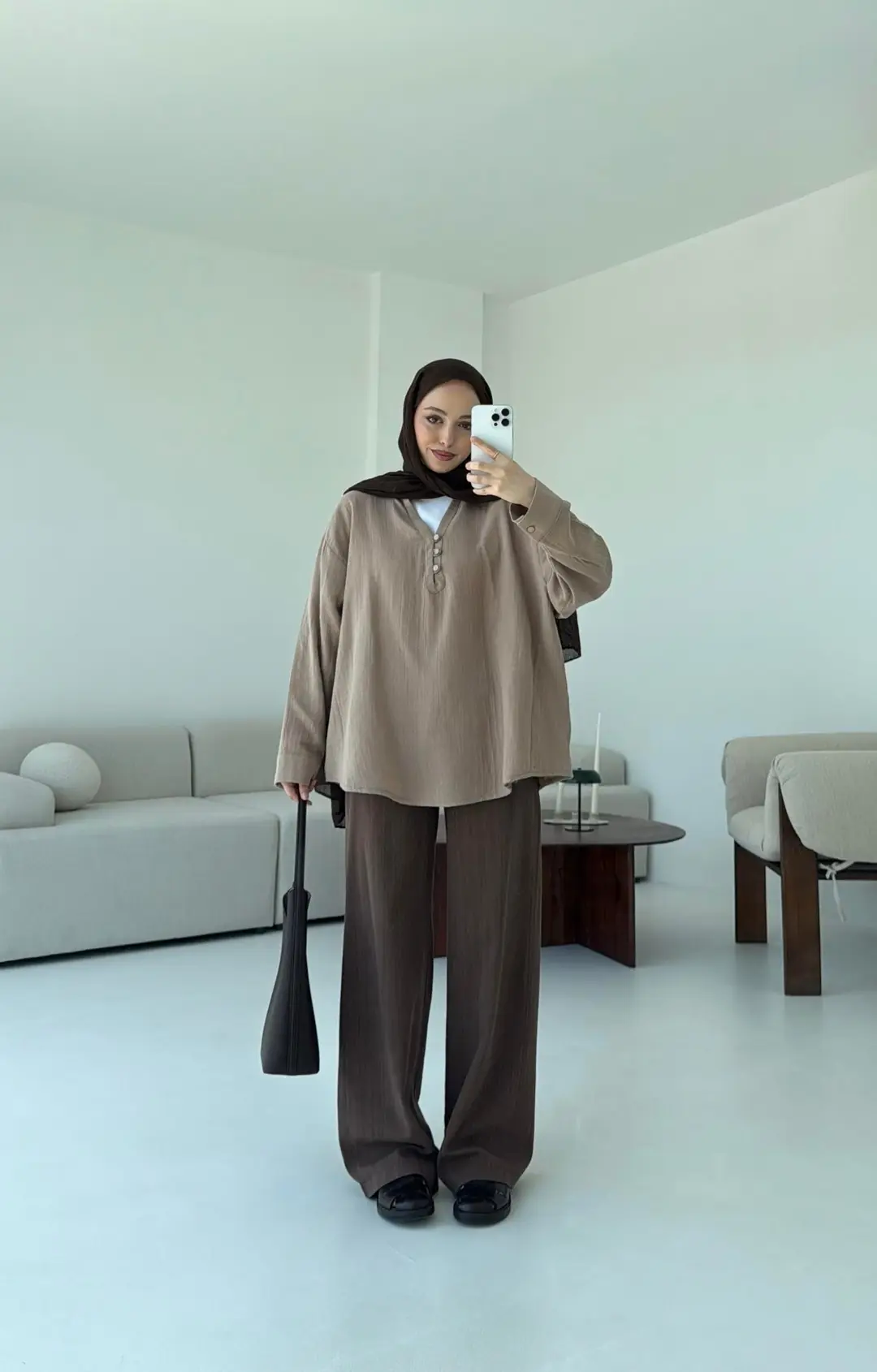 Müslin Düğmeli Gömlek Bej - Görsel 4