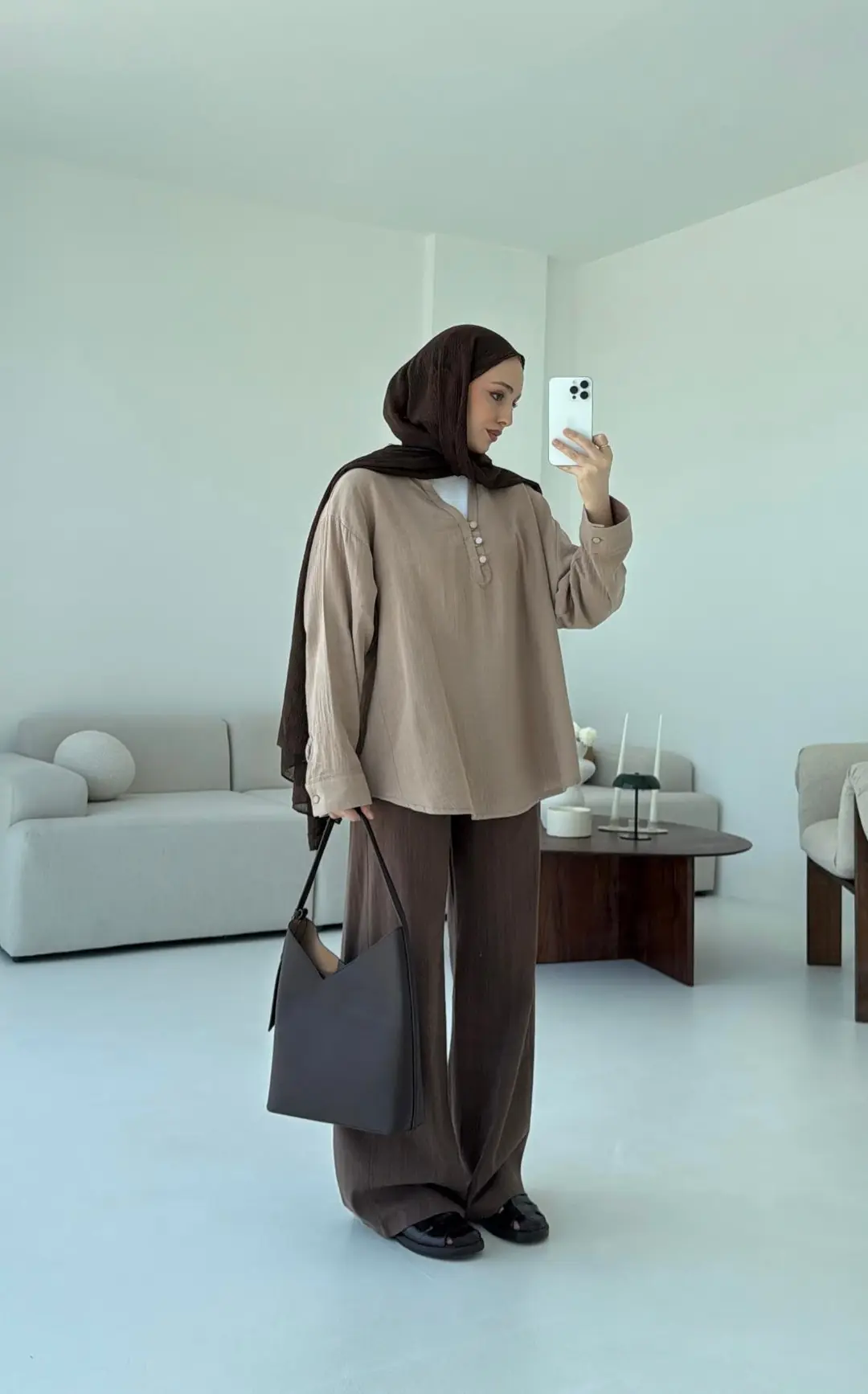 Müslin Düğmeli Gömlek Bej - Görsel 8