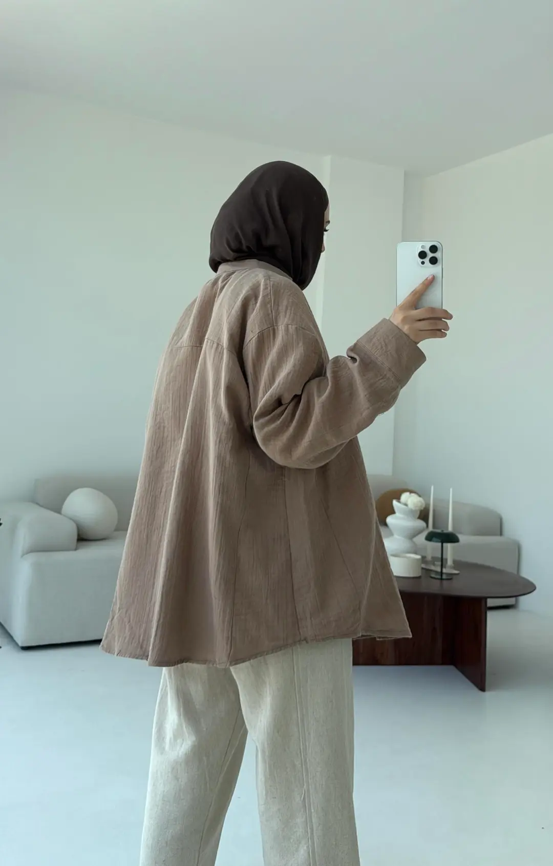 Müslin Düğmeli Gömlek Bej