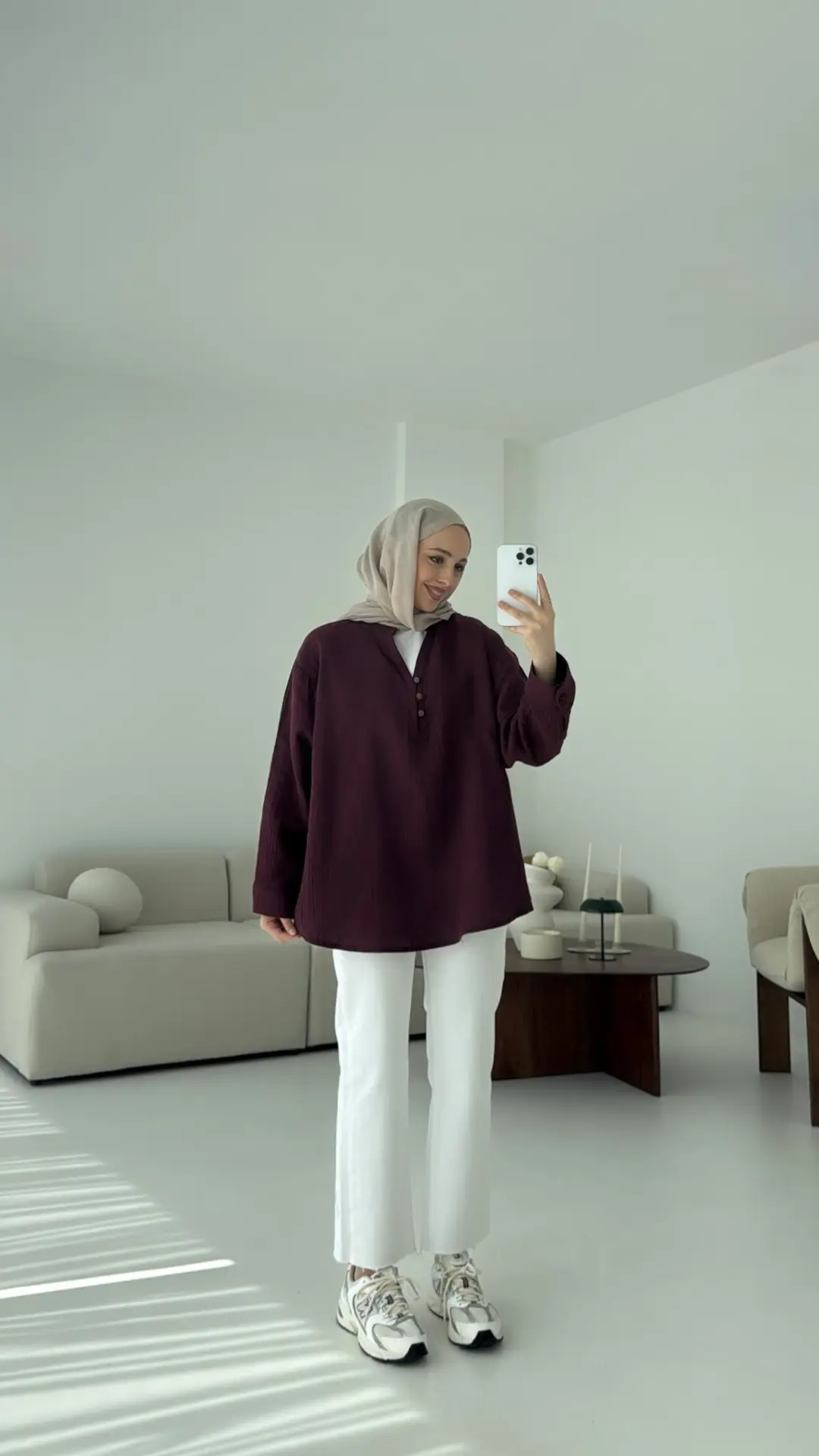 Müslin Düğmeli Gömlek Bordo - Görsel 6