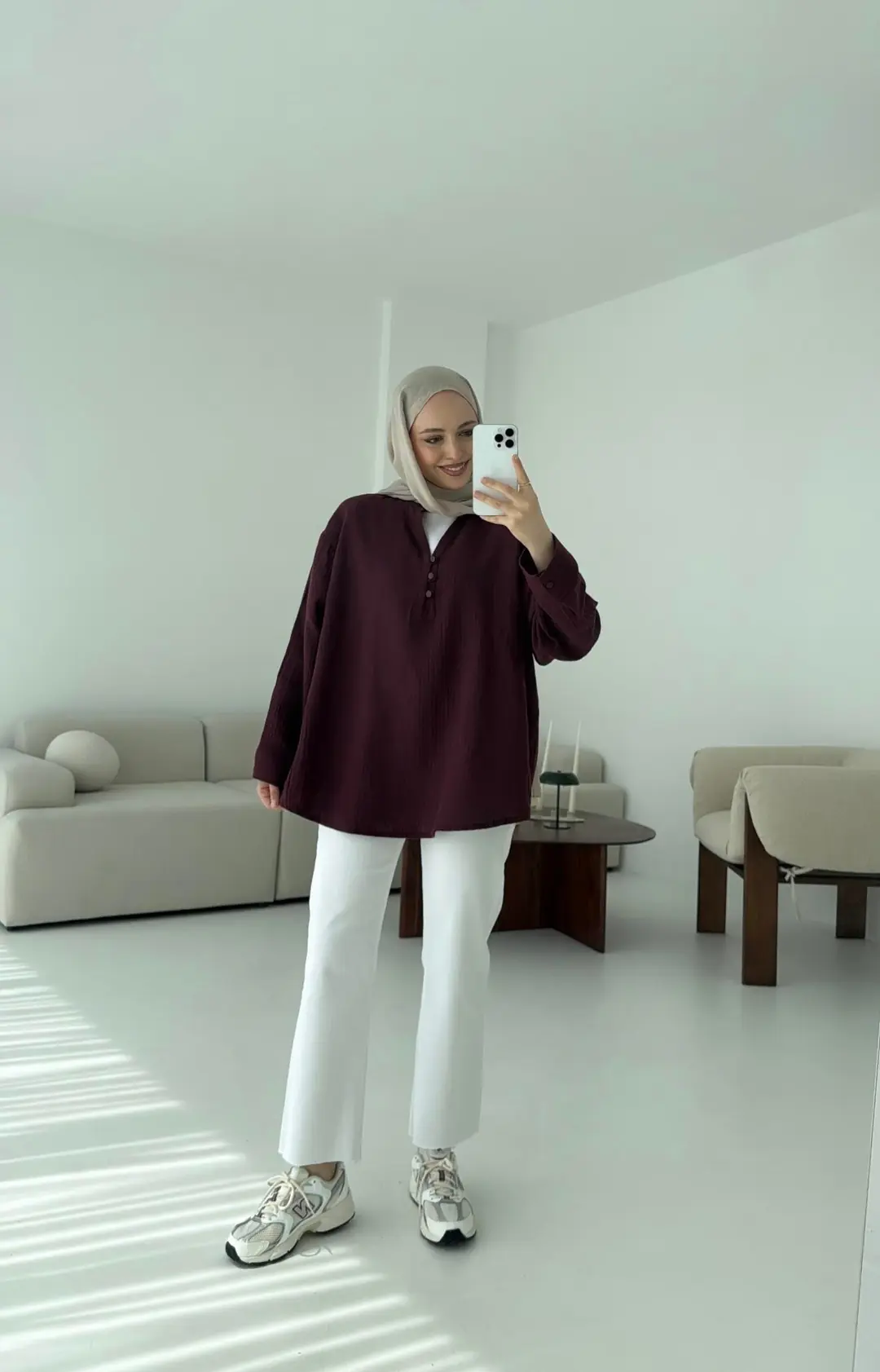 Müslin Düğmeli Gömlek Bordo - Görsel 4