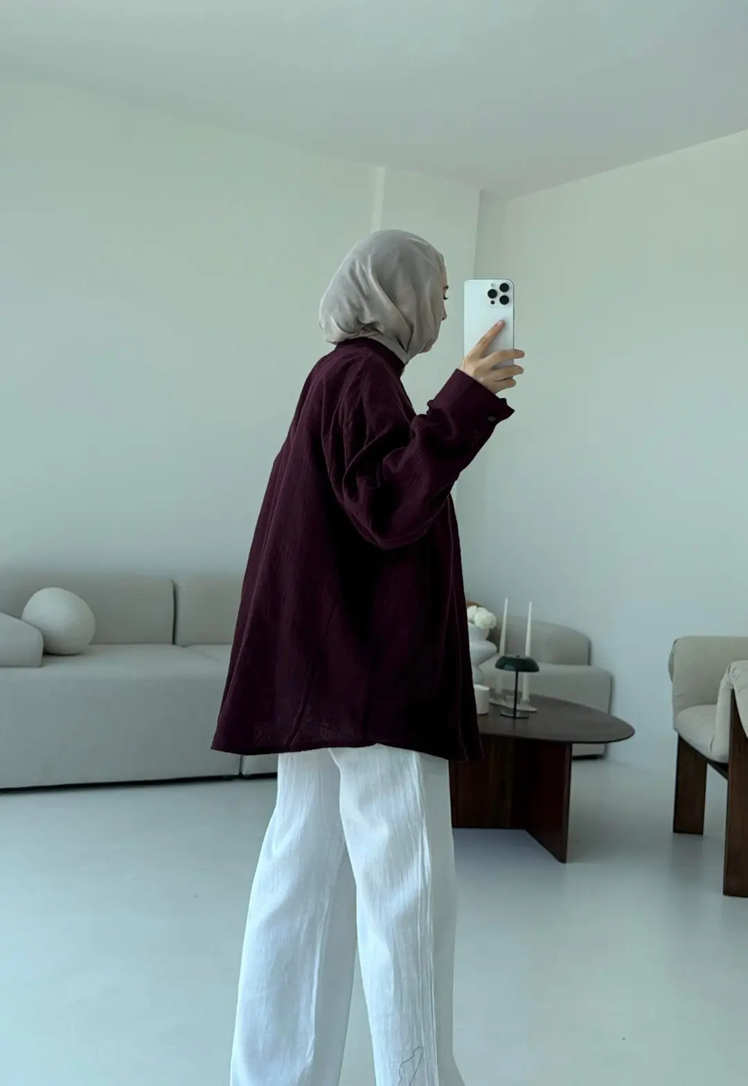 Müslin Düğmeli Gömlek Bordo - Görsel 9