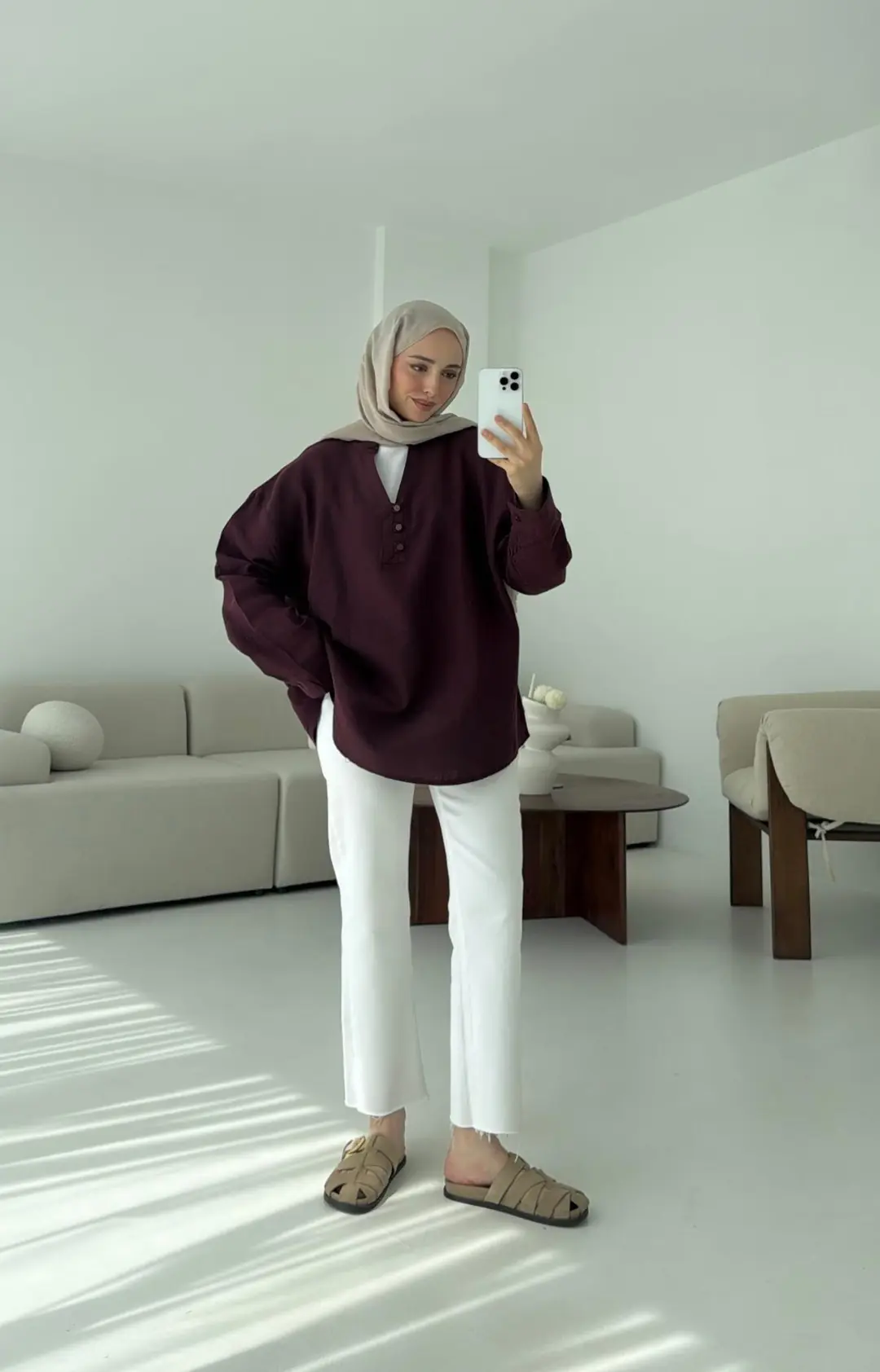 Müslin Düğmeli Gömlek Bordo - Görsel 2