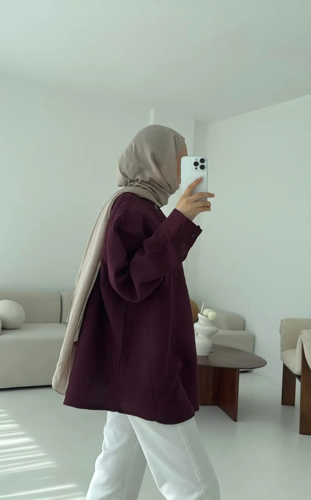 Müslin Düğmeli Gömlek Bordo - Görsel 5