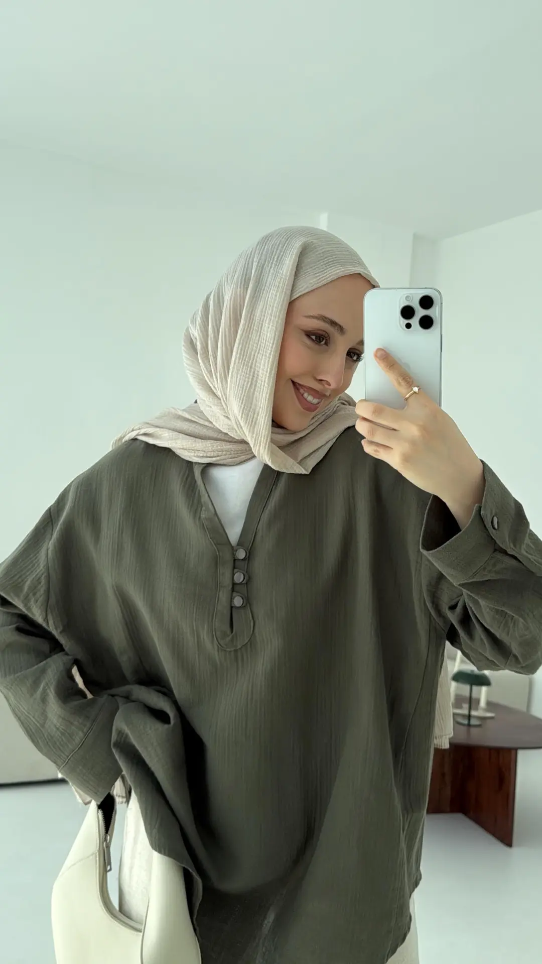 Müslin Düğmeli Gömlek Haki - Görsel 2