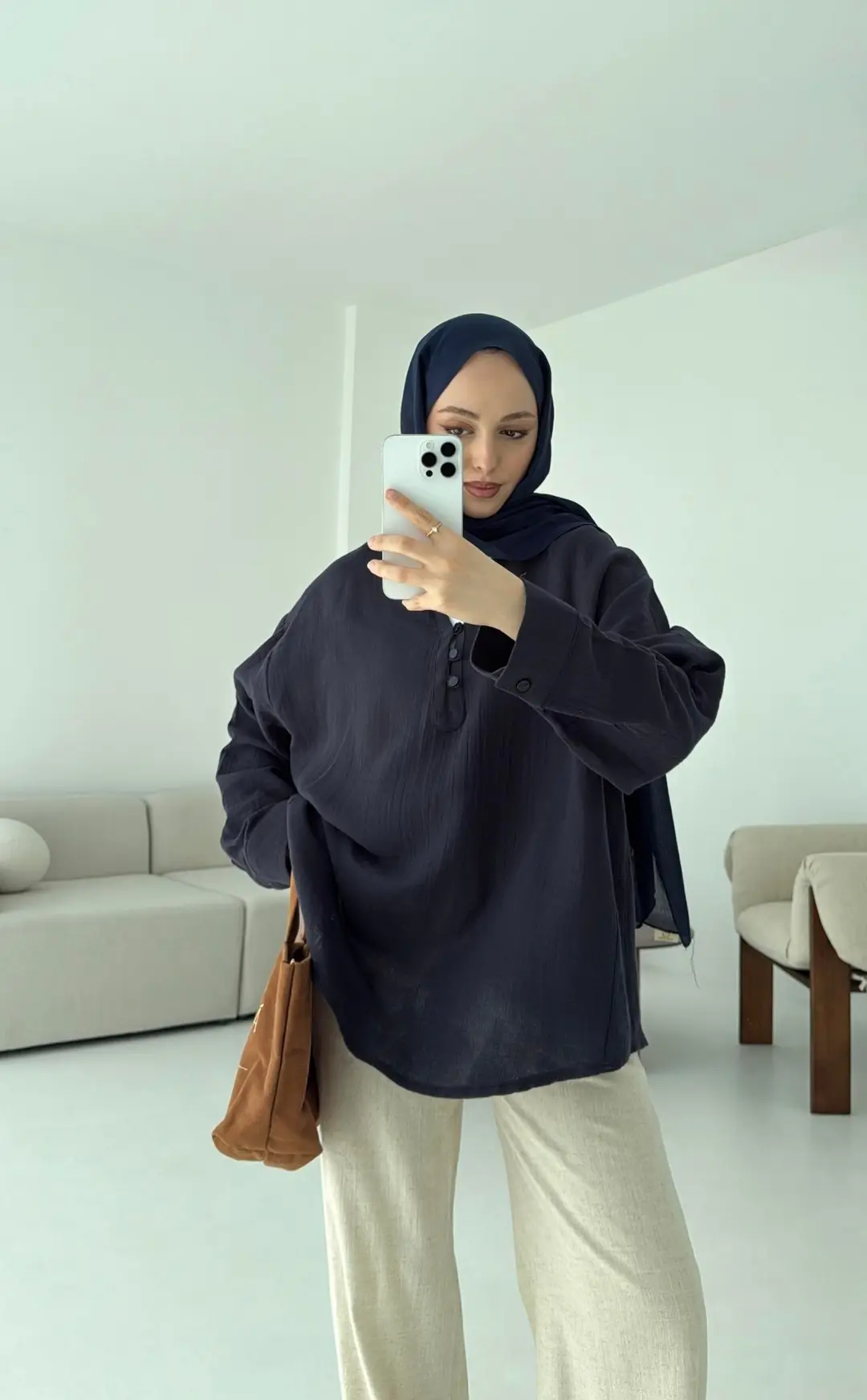 Müslin Düğmeli Gömlek Lacivert - Görsel 2