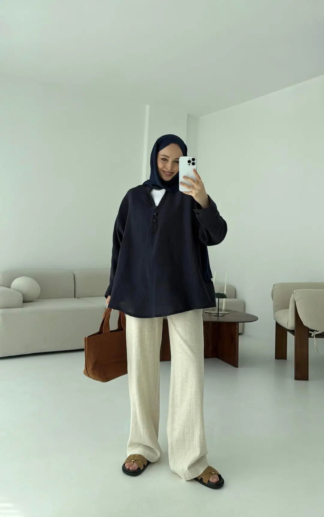 Müslin Düğmeli Gömlek Lacivert - Görsel 4