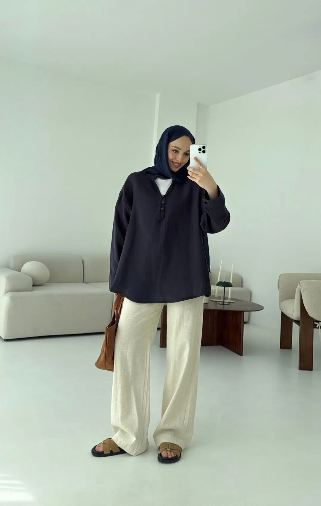 Müslin Düğmeli Gömlek Lacivert - Görsel 5