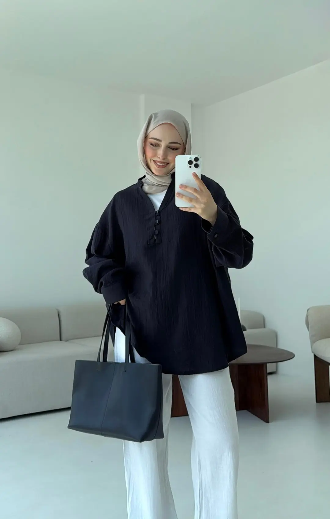 Müslin Düğmeli Gömlek Lacivert - Görsel 2