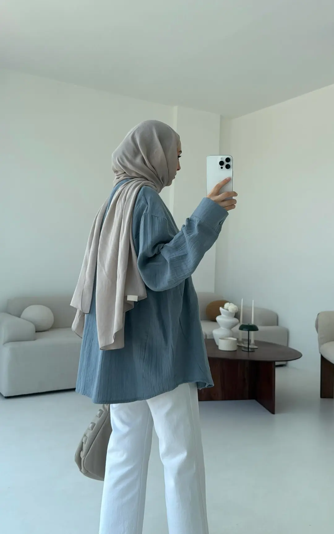 Müslin Düğmeli Gömlek Mavi - Görsel 2