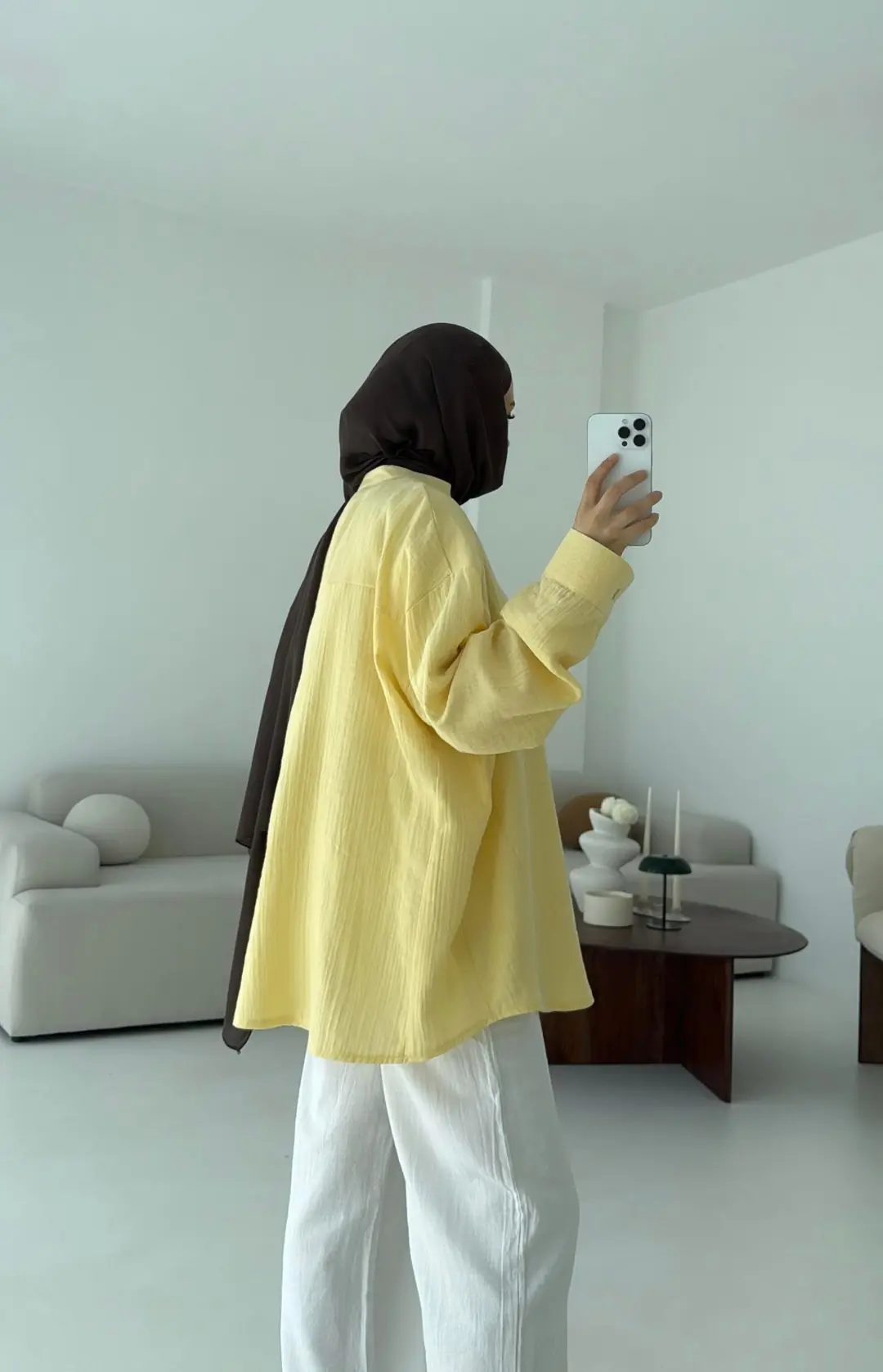 Müslin Düğmeli Gömlek Sarı - Görsel 6