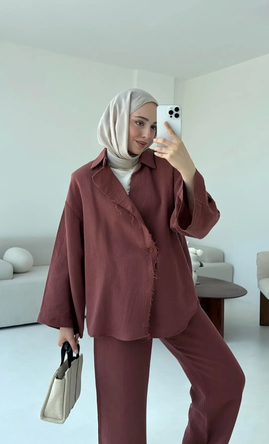 Müslin Düğmeli Kimono Takım Kiremit - Görsel 6