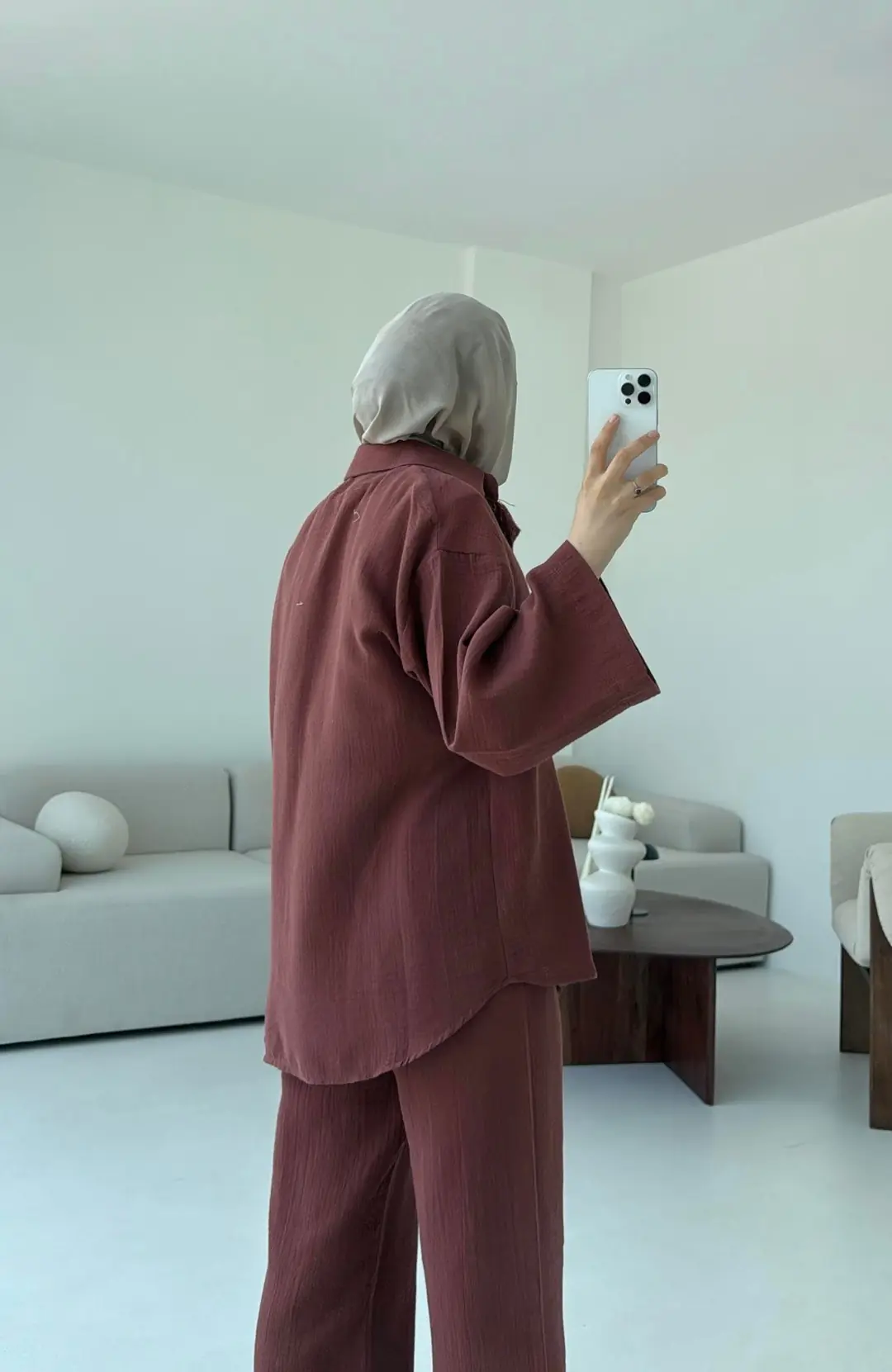 Müslin Düğmeli Kimono Takım Kiremit - Görsel 9