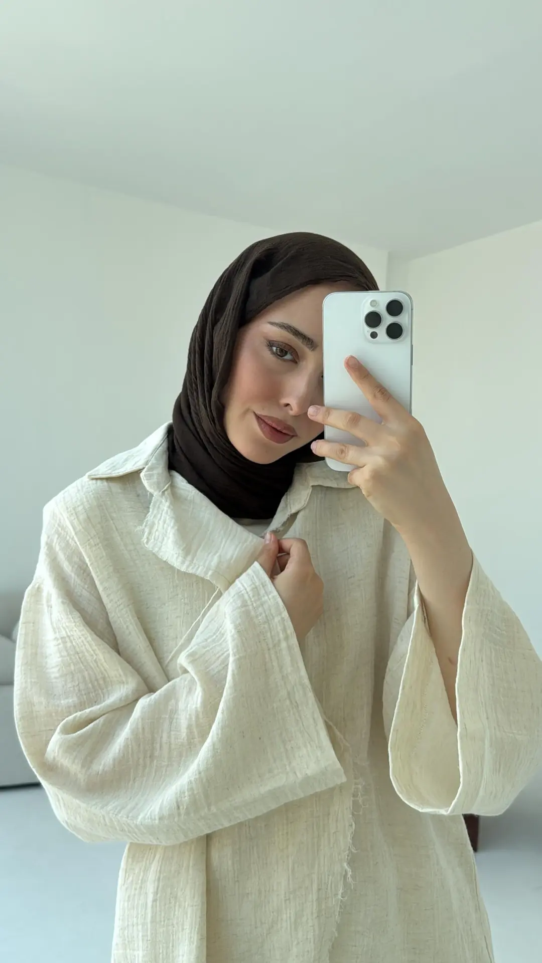 Müslin Düğmeli Kimono Takım Naturel - Görsel 3