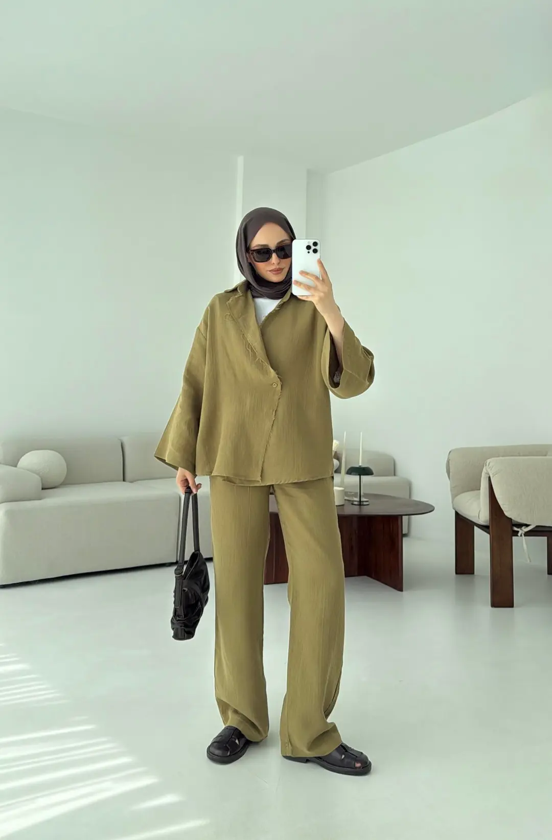 Müslin Düğmeli Kimono Takım Yeşil - Görsel 3