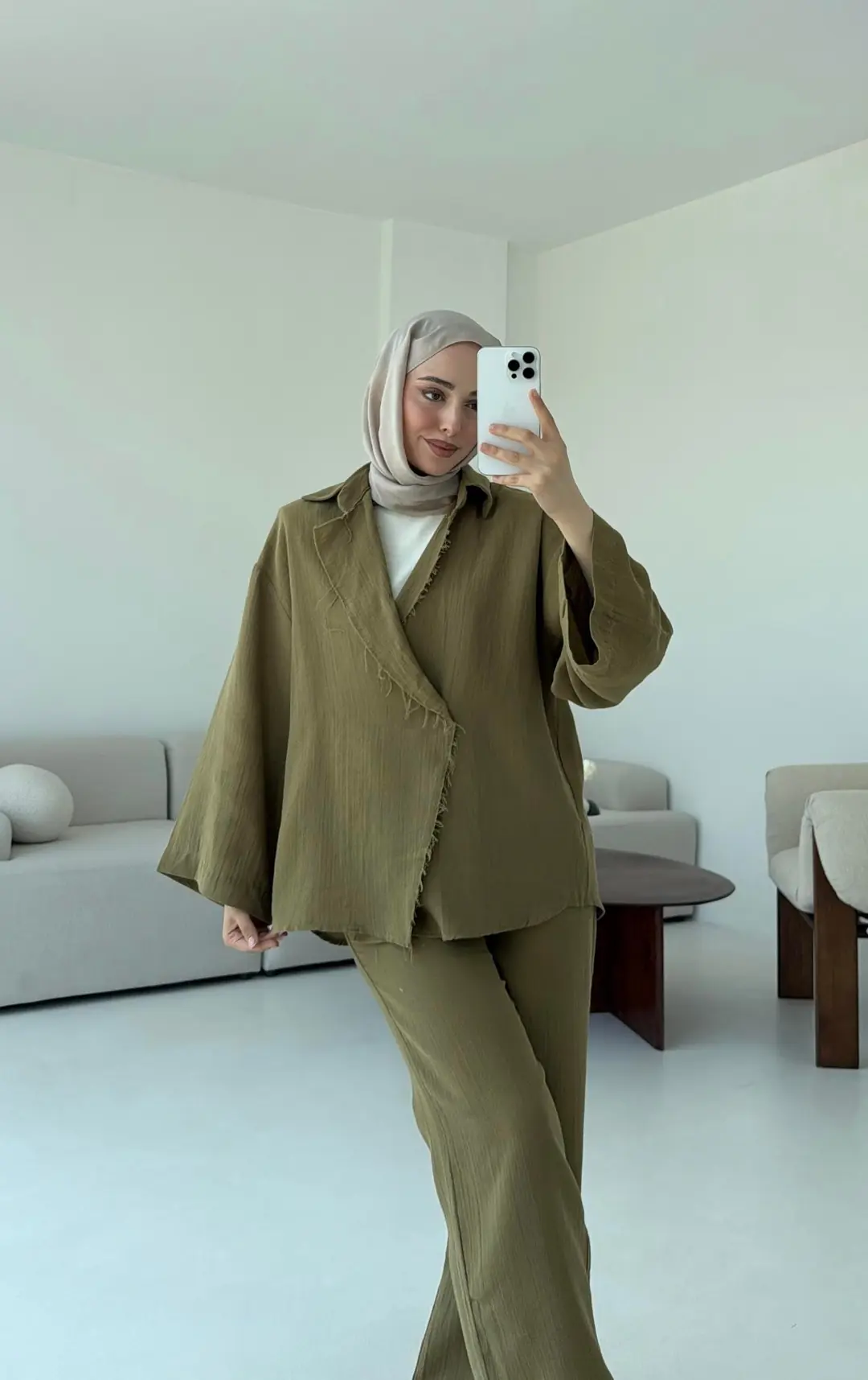 Müslin Düğmeli Kimono Takım Yeşil - Görsel 2