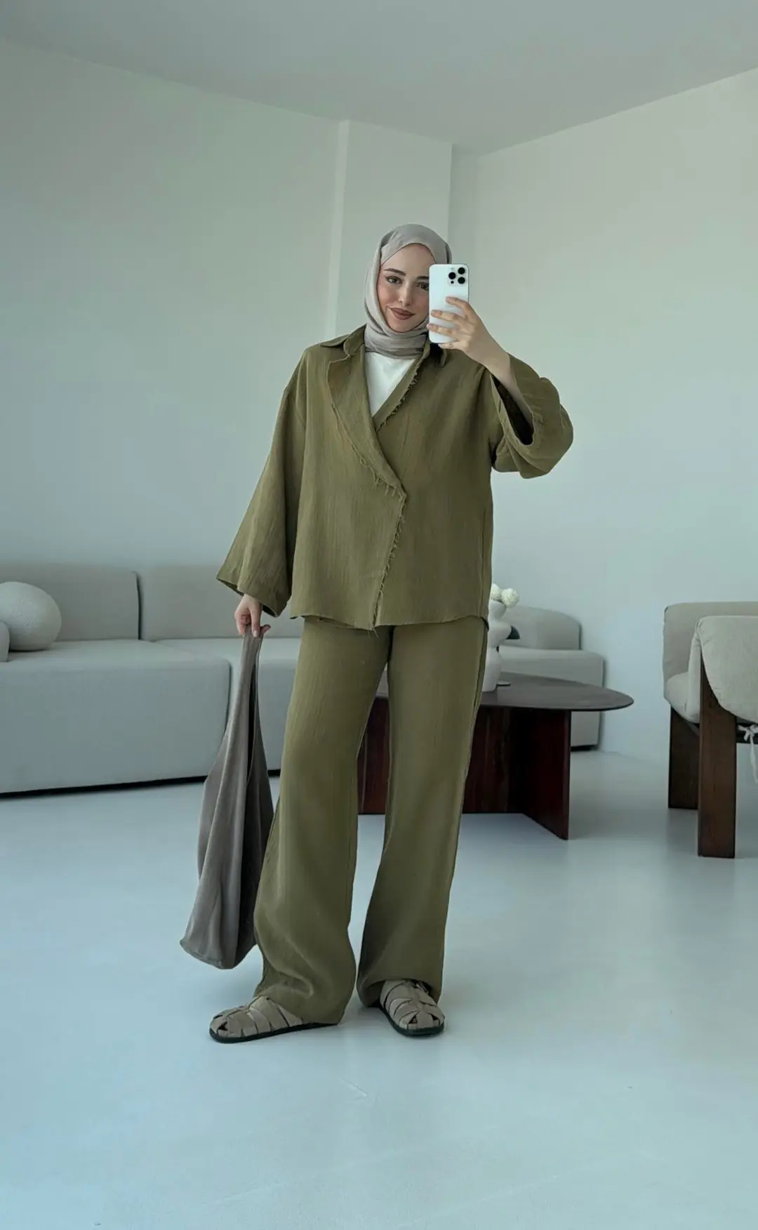 Müslin Düğmeli Kimono Takım Yeşil - Görsel 6