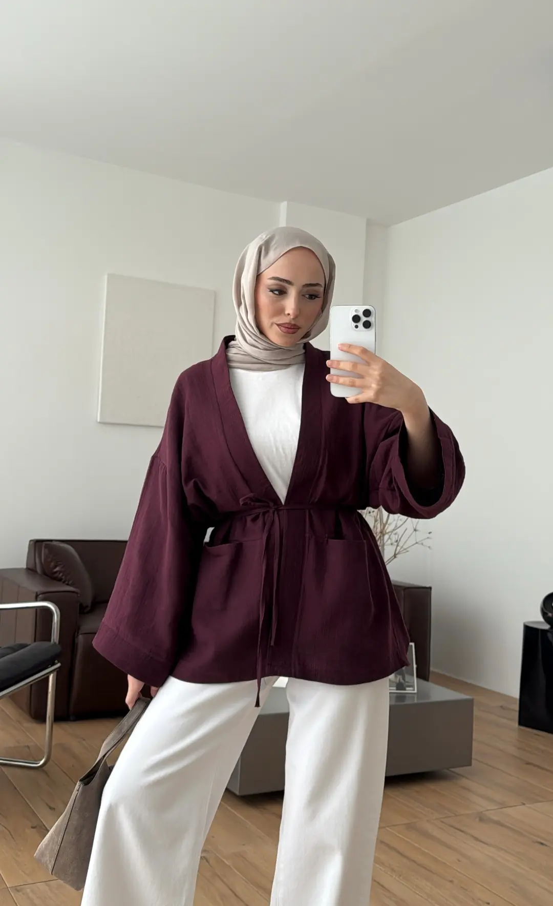 Müslin Kimono Bordo - Görsel 5